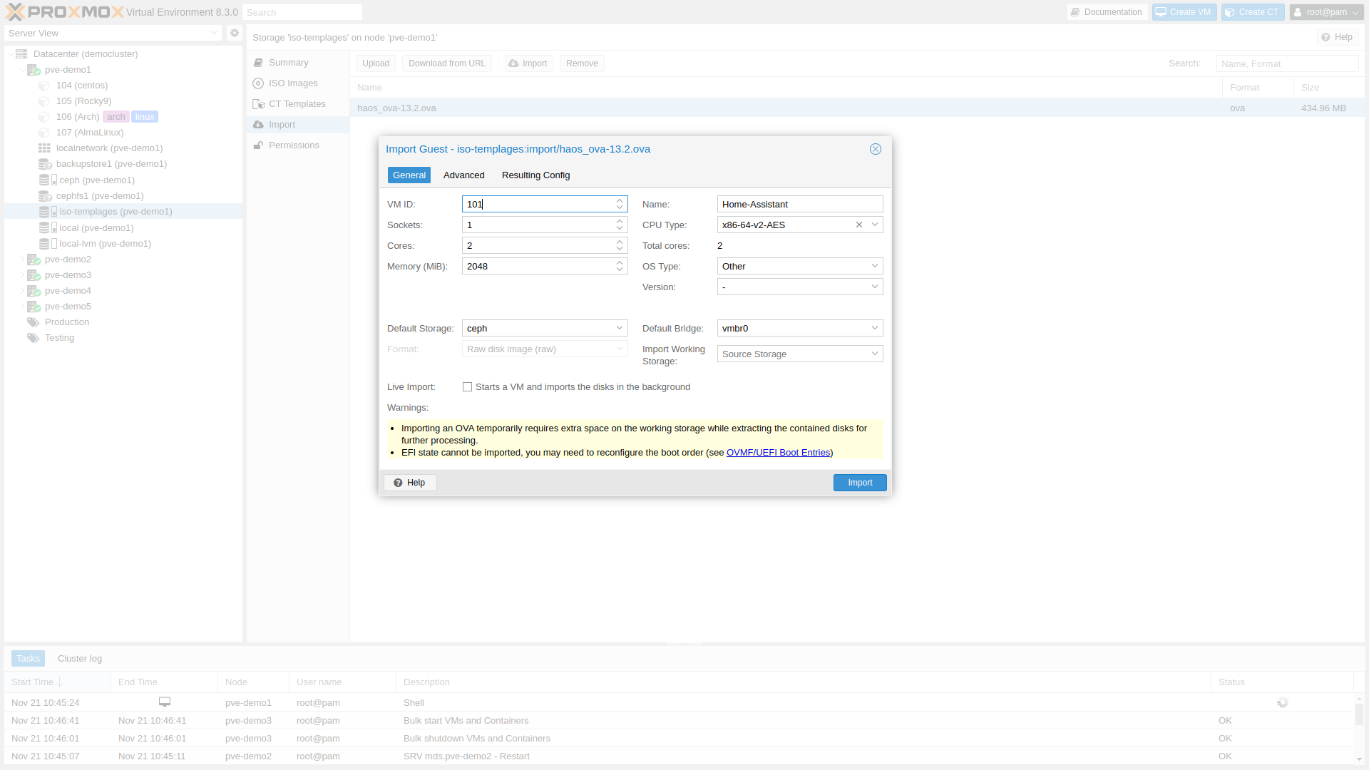 Proxmox VE OVA/OVF import wizard for migrating virtual machines